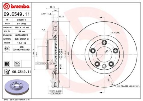 Тормозной диск BREMBO 09C54911