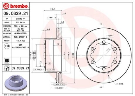 TARCZA HAMULCOWA TYL BREMBO 09C63921