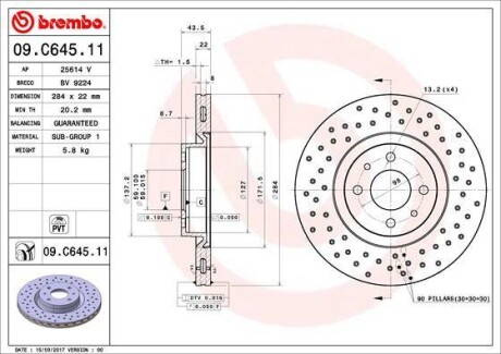 Тормозной диск BREMBO 09C64511