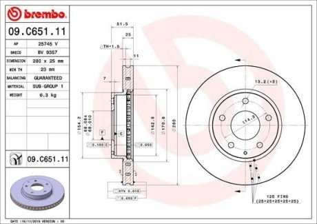 Тормозной диск BREMBO 09C65111