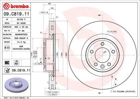 Тормозной диск BREMBO 09C81911