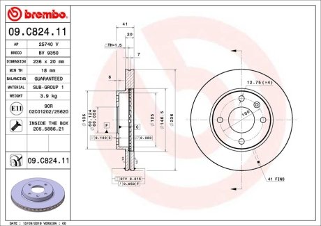 TARCZA HAMULCOWA PRZOD BREMBO 09C82411