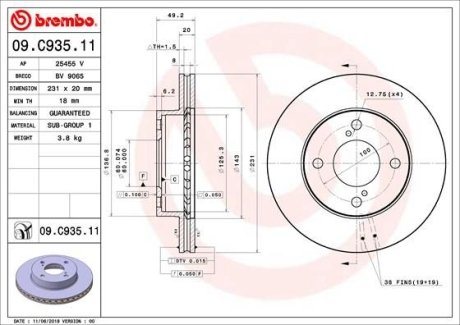 Тормозной диск BREMBO 09C93511