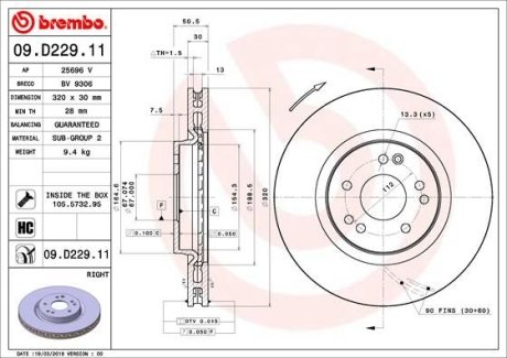 Тормозной диск BREMBO 09D22911