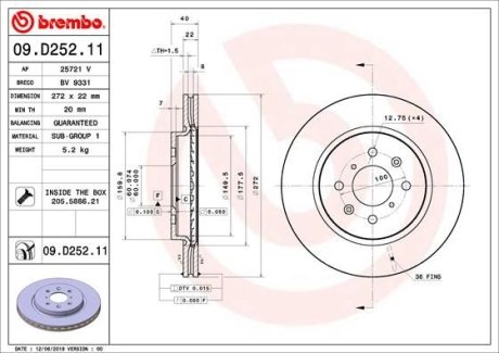 Тормозной диск BREMBO 09D25211