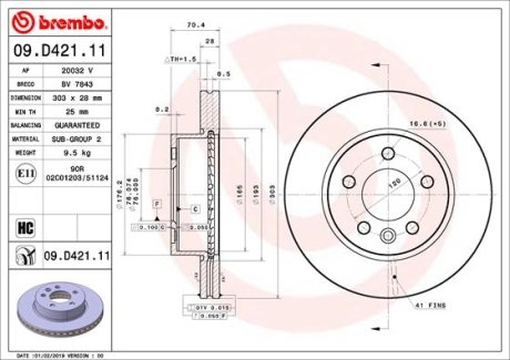 TARCZA HAMULCOWA PRZOD BREMBO 09D42111