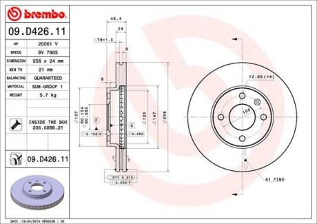 Тормозной диск BREMBO 09D42611