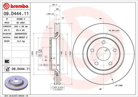 Диск гальмівний BREMBO 09D44411