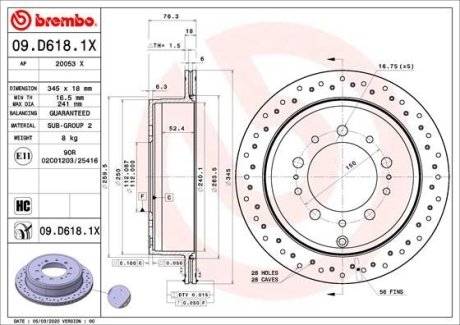 Диск тормозной BREMBO 09D6181X