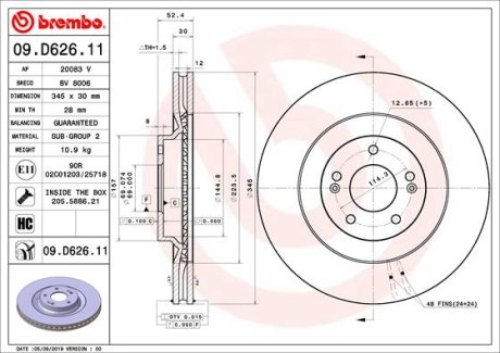 TARCZA HAMULCOWA PRZOD BREMBO 09D62611