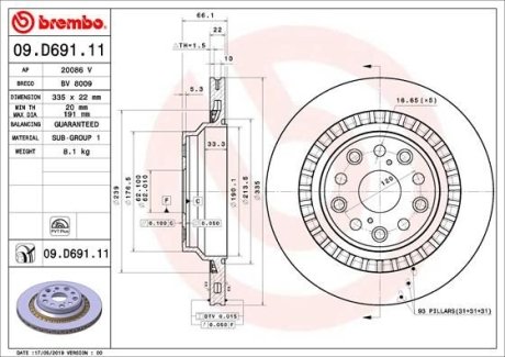 Tarcza ham. LEXUS LS tyі BREMBO 09D69111