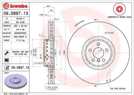 Тормозной диск BREMBO 09D89713