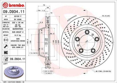 Тормозной диск BREMBO 09D93411