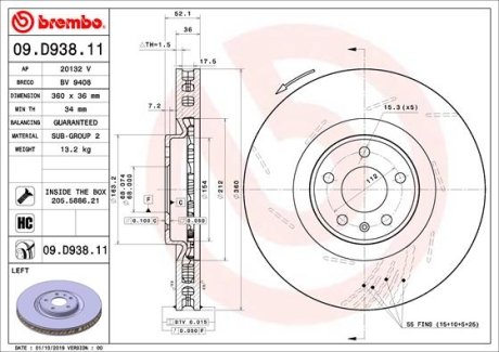 Тормозной диск BREMBO 09D93811