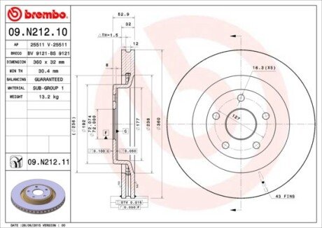 Тормозной диск BREMBO 09N21211