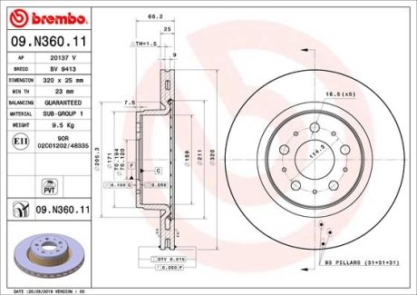 Диск тормозной BREMBO 09N36011