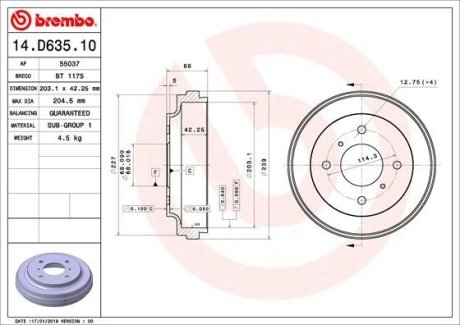 Тормозной барабан BREMBO 14.D635.10