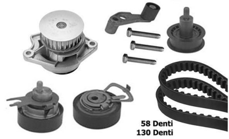 VW К-кт ГРМ (помпа + 2 ремня + 4 ролика) Golf IV/Bora 1,4i 16V 99-,Polo SEAT BUGATTI KBU8710A