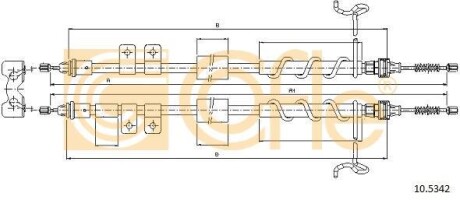 Трос ручного гальма зад. Ford Transit Connect 200/220 DS1,8TDdi-1,8TDCi –1,8 (small mod)(без ABS) 2007- 1792/1582x2 COFLE 105342