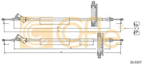 Трос ручного гальма зад. Ford Focus 99-03 (барабанні гальма) 1480/1320x2 COFLE 105357