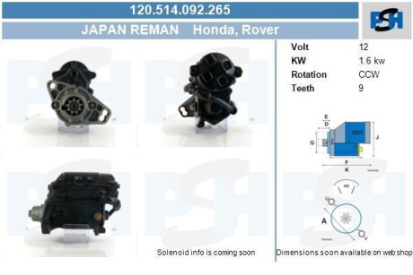 Стартер Honda 1.6 kw CV PSH 120.514.092.265