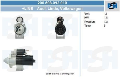 Стартер VW Passat/Audi A4/A6 1.9 TDi 96-05/Skoda Superb 1.9 TDi 01-08 (12V/1.8kw) (z=9) CV PSH 200508092010