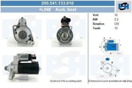 Стартер VW Caddy III/IV/T5/T6 1.6/2.0 TDI 09- (12V/2.2 kw) (z=13) CV PSH 200541133010