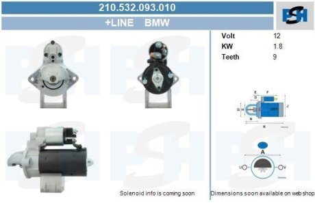 Стартер BMW 3 (E90)/5 (E60)/7 (E65)/X3 (E83)/X5 (E70) M57/N47 (12V/1.8kw) (z=9) CV PSH 210532093010