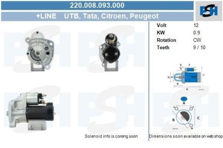 Стартер Citroen Berlingo/Fiat Fiorino/Peugeot Partner 1.4-1.6 96- (0.9kw) (z=9) CV PSH 220008093000