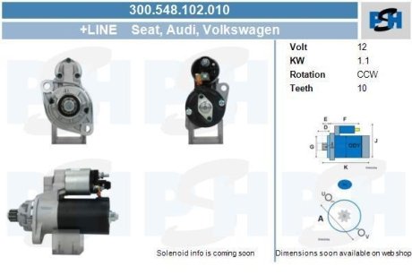 Стартер Audi A3/VW Golf/Sharan/Skoda Octavia/Seat Alhambra/Leon/Toledo 1.8 95-10 (1.1kw)(z=10) CV PSH 300548102010