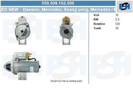 Стартер Mercedes 2.0 kw CV PSH 550.509.102.500