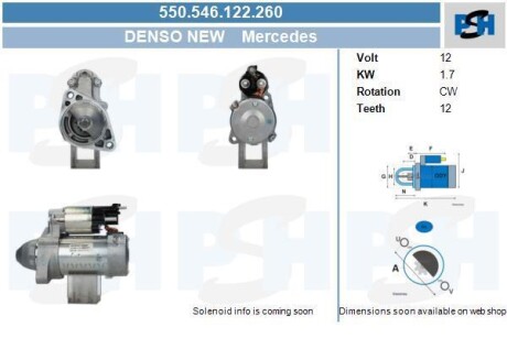 Стартер Mercedes 1.7 kw DSN967 CV PSH 550.546.122.260