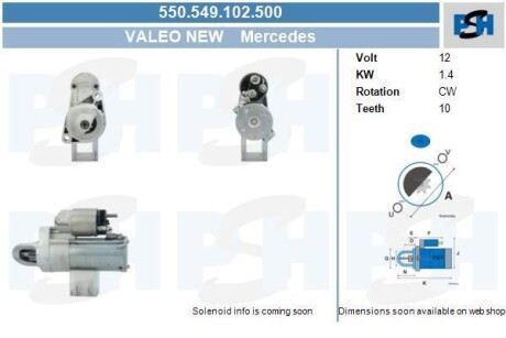 Стартер Mercedes 1.4 kw CV PSH 550.549.102.500 (фото 1)