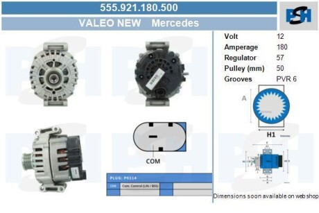 Генератор Mercedes 180A FG18S130 CV PSH 555.921.180.500