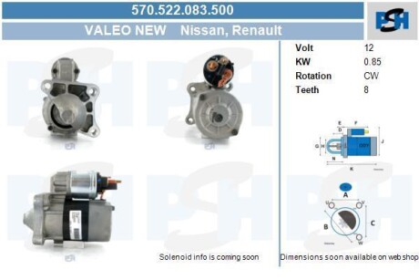 Стартер Renault 0.85 kw CV PSH 570.522.083.500