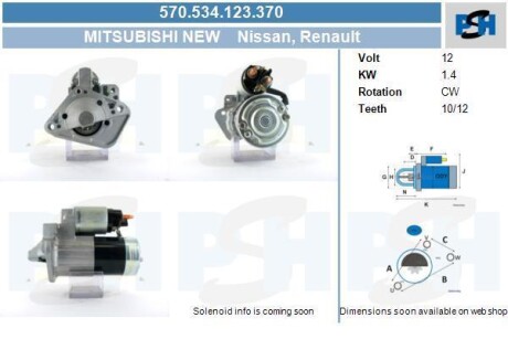 Стартер Renault 1.4 kw M000T87881 CV PSH 570.534.123.370 (фото 1)