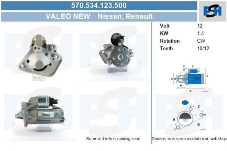 Стартер Renault 1.4 kw (10 Tooth) CV PSH 570.534.123.500