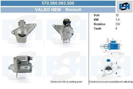 Стартер Renault 1.4 kw CV PSH 570.560.093.500