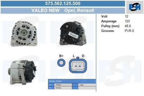 Генератор Renault 125A SG12B122 CV PSH 575.562.125.500 (фото 1)