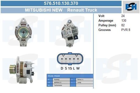 Генератор Renault Truck 130A A004TR5891Z T CV PSH 576.510.130.370