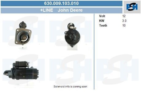 Стартер John Deere 3.0 kw CV PSH 630.009.103.010