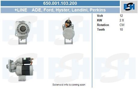 Стартер Perkins 2.7 kw (Magneton Version CV PSH 650.001.103.200