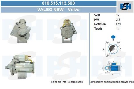 Стартер Volvo 2.3 kw TS22E36 CV PSH 810.535.113.500