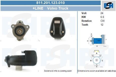 Стартер Volvo 6.6 kw CV PSH 811.201.123.010