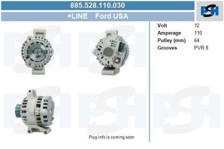 Генератор Ford USA 110A CV PSH 885.528.110.030
