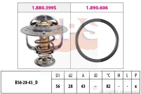 TOYOTA термостат 82C AURIS 06-, AVENSIS 00-, CAMRY 91-, COROLLA 99-, CITROEN, LEXUS, MITSUBISHI EPS 1.880.848 (фото 1)