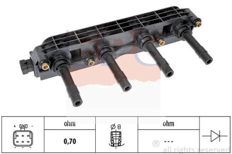 OPEL котушка запалювання Astra G, Vectra B/C,Zafira A 1.4/1.6 98- EPS 1.970.399