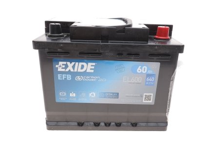 Аккумулятор Start-Stop EFB (242x175x190), 60Ач, 640А, R+ EXIDE EL600