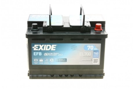 Акумулятор Start-Stop EFB (278×175×190), 70Ач, 720А, R+ EXIDE EL700