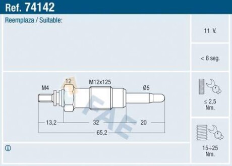 Свіча розжарювання FAE 74142